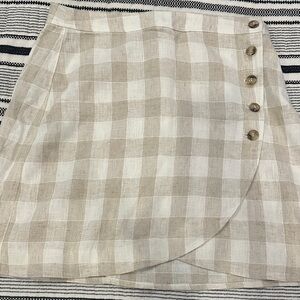 Madewell Checkered Tan and White Mini Skirt